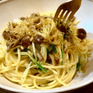 鶏むねと長ネギの簡単和風パスタ